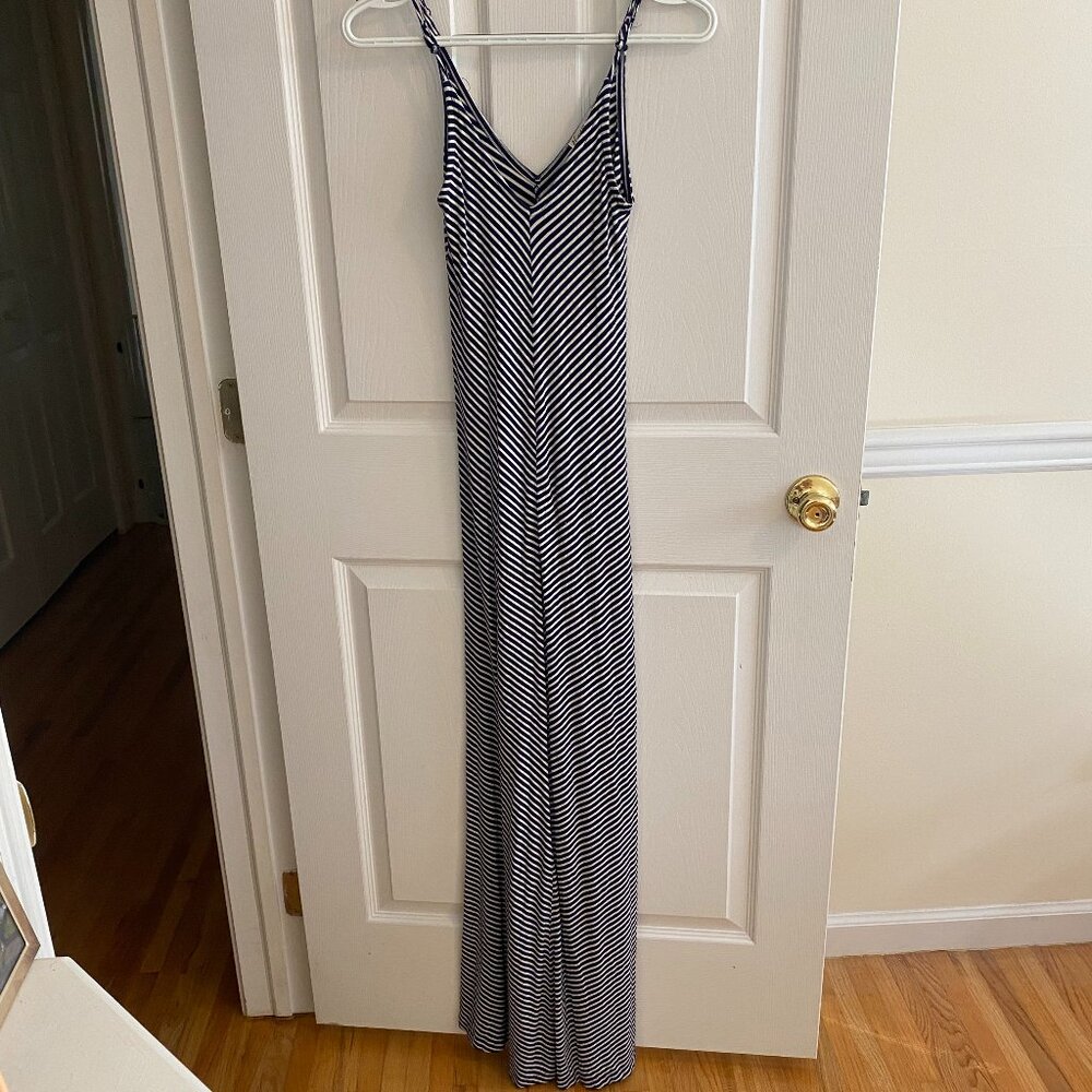 HEART HIPS Floor Length Striped Dress with Adjustable Spaghetti Straps Size S